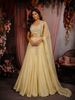 Pastel Yellow Sequins and Bead Embroidered Satin Lehenga Set with Draped Dupatta