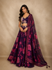 Plum Purple Floral Printed Organza Lehenga with Sequins Embroidered Blouse and Dupatta