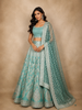 Aqua Green Mirror Embroidered Banarasi Silk Lehenga Set with Dupatta
