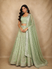 Mint Green Mirror Work Silk Lehenga Set with Dupatta