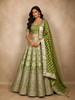 Olive Green Mirror Embroidered Banarasi Silk Lehenga Set with Dupatta