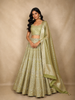 Sage Green Mirror Work Banarasi Silk Lehenga Set with Dupatta