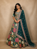 Peacock Green Floral and Mirror Embroidered Banarasi Silk Lehenga Set