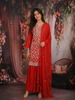 Red Floral Heavy Sequins and Thread Embroidered Design Raw Silk Skirt Top Lehenga