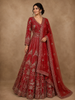 Crimson Red Heavy Sequins and Beads Embroidered Design Net Gown with Dupatta