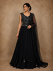 Midnight Blue Stone Embroidered Design Satin Party Wear Gown