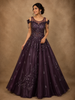 Deep Wine Purple Sequins and Beads Embroidered Design Organza Party Wear Gown