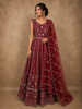 Dark Red Mirror and Zari Embroidered Design Net Gown with Dupatta