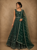 Bottle Green Mirror and Zari Embroidered Design Net Gown with Dupatta