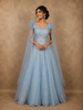 Light Blue Heavy Sequins and Beads Embroidered Design Net Party Wear Gown