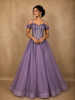 Dusty Lavender Sequins and Beads Embellished Design Net Ball Gown with Cold Shoulder Straps
