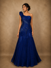Royal Blue Heavy Beads Embellished Cascade Couture Design Net Party Wear Gown
