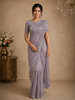 Dusty Lavender Floral Sequins and Thread Embroidered Design Net Designer Saree with Designer Border