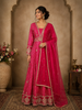 Queen Pink Floral Sequins Embroidered Design Synthetic Party Wear Gown with Dupatta