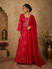 Dark Pink Floral Printed Design Georgette Party Wear Gown with Dupatta