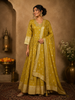 Mustard Yellow Floral Gold Zari Butta Woven Design Tissue Banarasi Gown with Dupatta