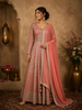 Peach Coral Heavy Sequins and Zari Embroidered Georgette Gown with Dupatta