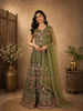 Olive Green Floral Thread Embroidered Design Net Bridesmaid Gown