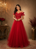 Red Sequins Embellished Design Party Wear Net Gown
