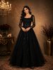 Black Sequins Embellished Design Net Ball Gown with Full Sleeves