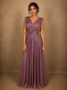 Muted Dusty Mauve Solid Design Shimmer Pleated Party Wear Gown