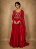 Queen Pink Floral Sequins Embroidered Design Georgette Gown with Dupatta