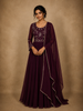 Deep Wine Floral Sequins Embroidered Design Georgette Gown with Dupatta