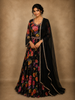 Classic Black Floral Printed Design Georgette Anarkali Gown with Dupatta