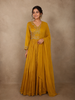 Rich Mustard Marigold Yellow Floral Sequins and Beads Embroidered Design Georgette Gown with Dupatta