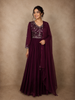 Deep Wine Floral Sequins Embroidered Design Georgette Gown with Dupatta