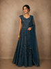 Deep Midnight Teal Blue Heavy Sequins and Stone Embellished Design Net Party Wear Gown