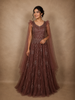 Deep Cocoa Brown Heavy Sequins and Stone Embellished Design Net Party Wear Gown