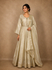 Champagne Ivory Floral Zari Embroidered Design Tissue Silk Gown with Dupatta