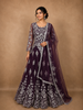 Deep Plum Wine Purple Floral Thread Embroidered Design Net Gown with Dupatta