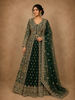 Bottle Green Floral Zari and Sequins Embroidered Design Georgette Mastani Gown with Dupatta