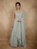 Light Blue Floral Thread and Sequins Embroidered Design Georgette Gown with Dupatta