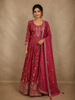 Deep Rosewood Pink Floral Sequins and Beads Embroidered Design Organza Gown with Dupatta