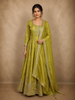 Olive Chartreuse Green Floral Sequins and Beads Embroidered Design Satin Partywear Gown with Dupatta