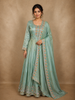 Soft Sage Green Floral Beads Embroidered Design Organza Gown with Dupatta