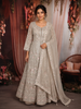 Soft Ivory Pearl White Floral Thread Embroidered Design Net Bridesmaid Gown with Dupatta