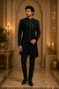 Navy Blue Heavy Sequins and Beads Embroidered Design Polynosic Indo Western Men's Sherwani Set