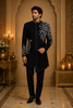 Navy Blue Sequins and Beads Embroidered Design Polynosic Sherwani Suit
