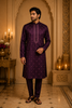 Dark Purple Floral Embroidered Cotton Kurta for Men