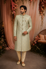 Pastel Green Brocade Design Polyester Sherwani Set with Pocket Brooch