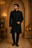 Black Sequins Embroidered Polynosic Sherwani Set