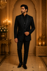 Black Beads and Stone Embroidered Rayon Men's Suit