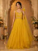 Yellow Sequins Embroidered Net Gown with One-Shoulder Dupatta