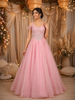 Baby Pink Glitter Embellished Design Net Ball Gown