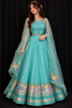 Aqua Blue Partywear Gown with Sequins and Flower Design