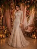 Beige Sequins and Beads Embroidered Design Net Mermaid Gown